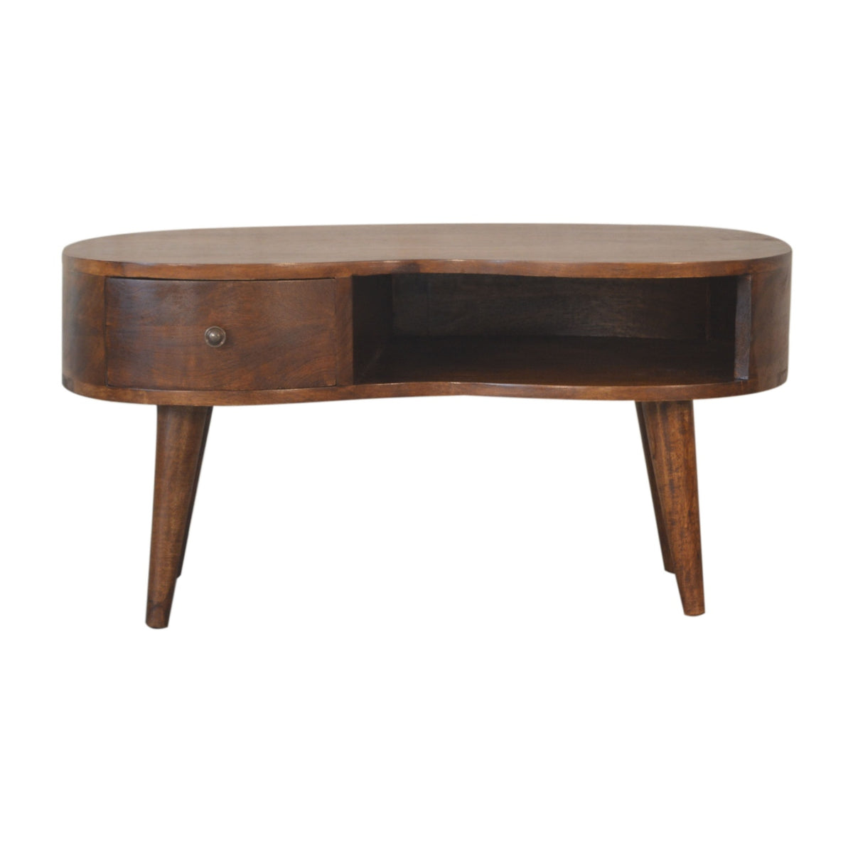 Wave edge chestnut mango wood coffee table with drawer