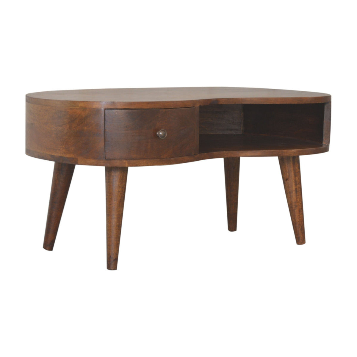 Wave Edge Mango Wood Coffee Table with Drawer, Chestnut, 80 cm