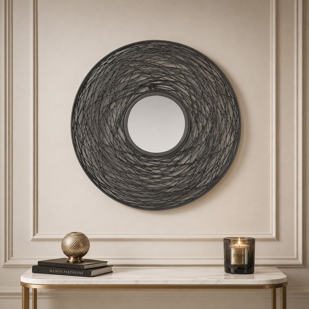 Round Nest Frame Mirror, French Grey Iron, 51 cm