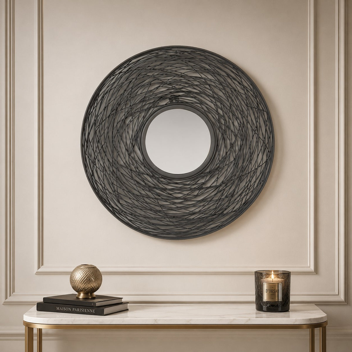 Round Nest Frame Mirror, French Grey Iron, 51 cm