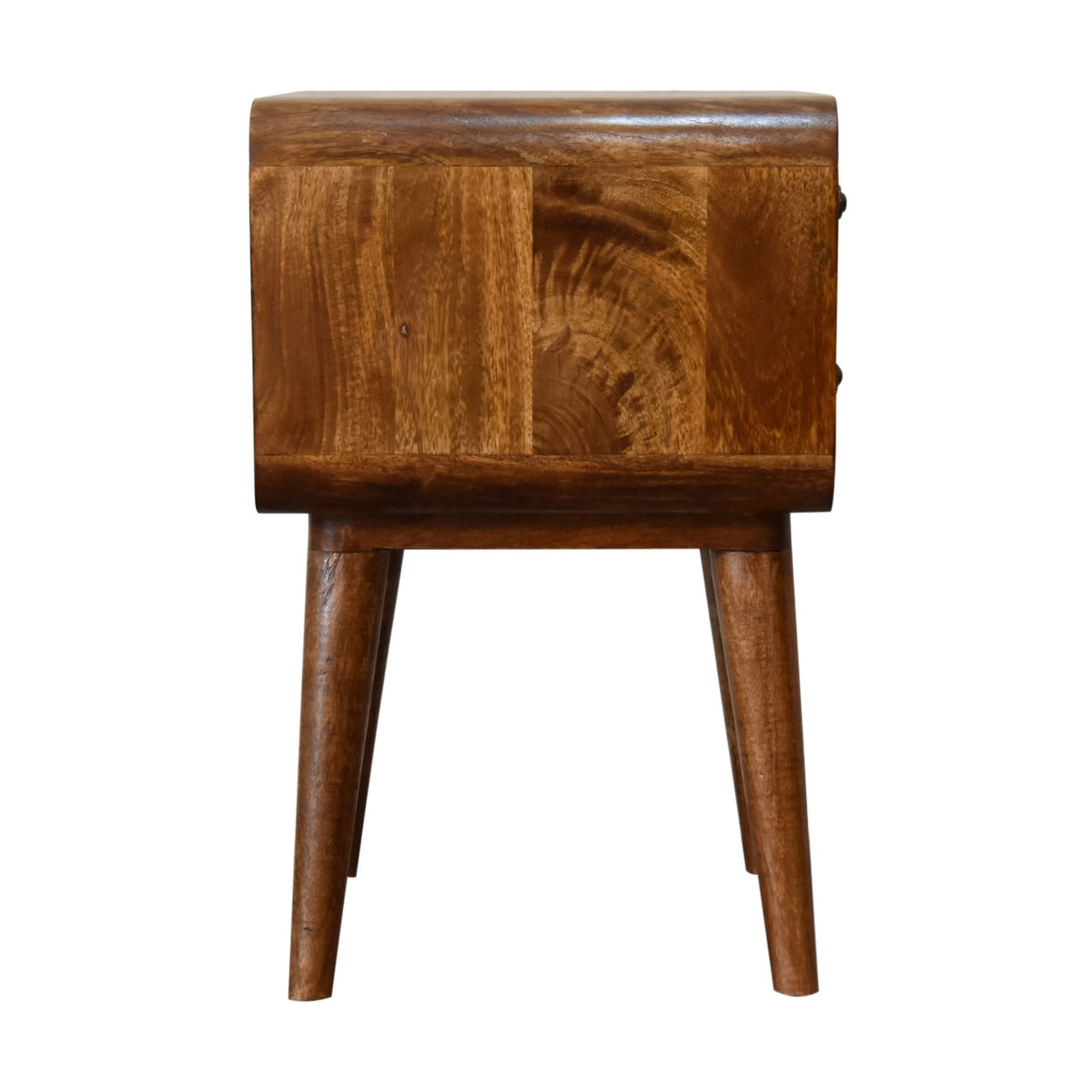 Curved Mango Wood Bedside Table with 2 Drawers, Chestnut