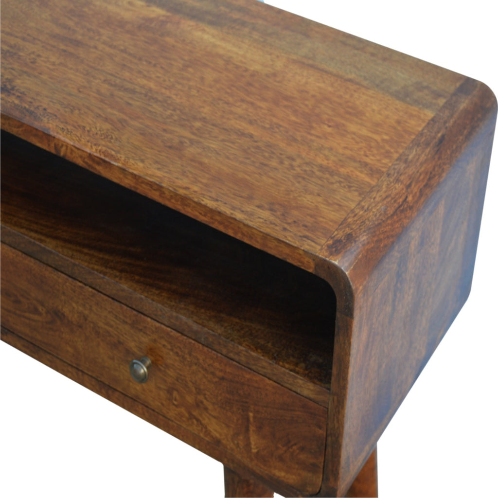 Curved Mango Wood Console Table with 2 Drawers, Chestnut, 90 cm