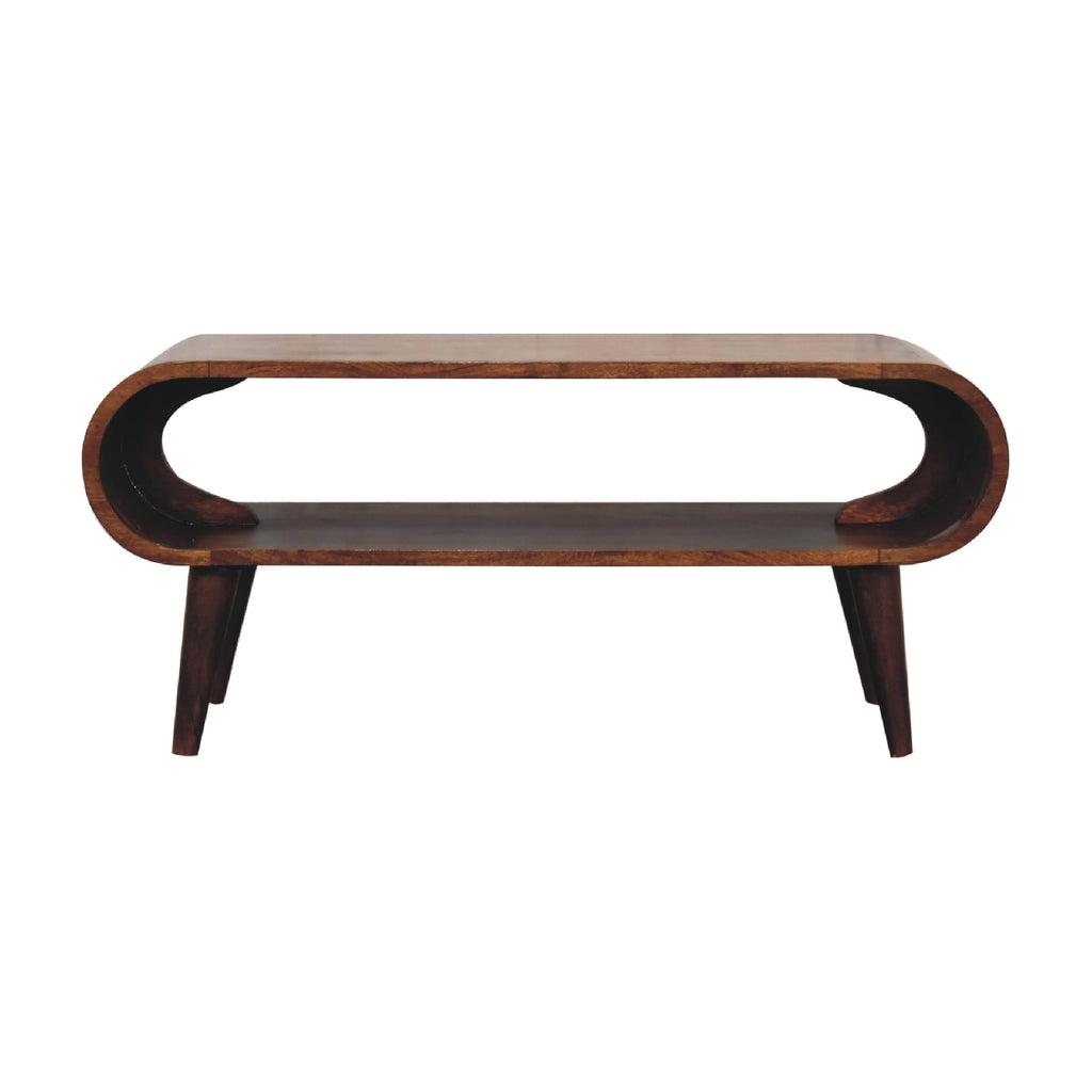Nordic chestnut mango wood coffee table with open shelf