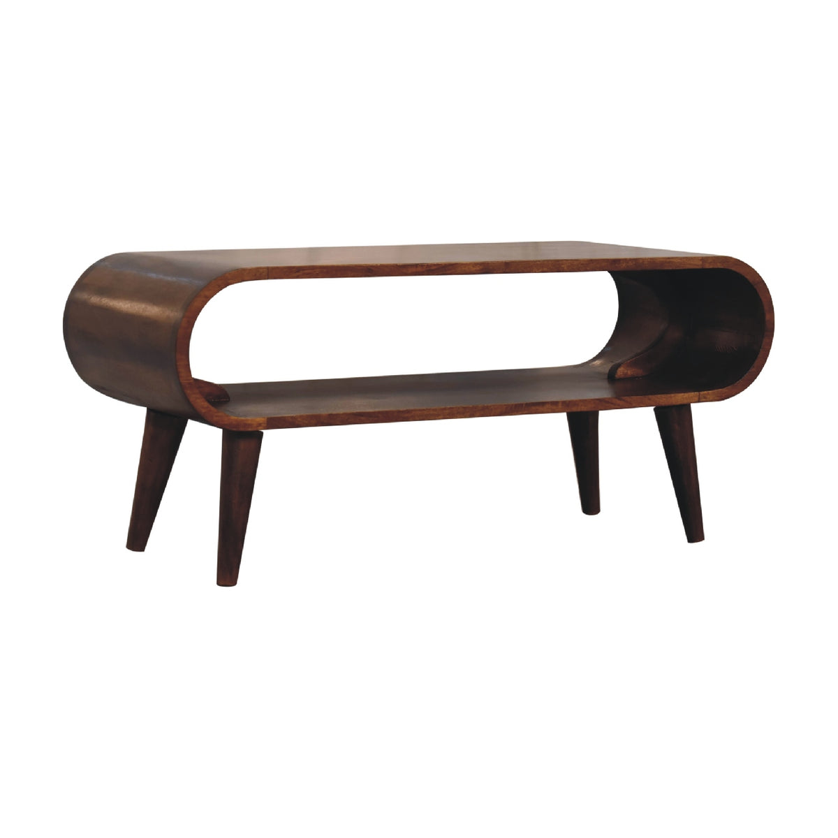 Nordic Mango Wood Coffee Table with Open Shelf, Chestnut, 90 cm