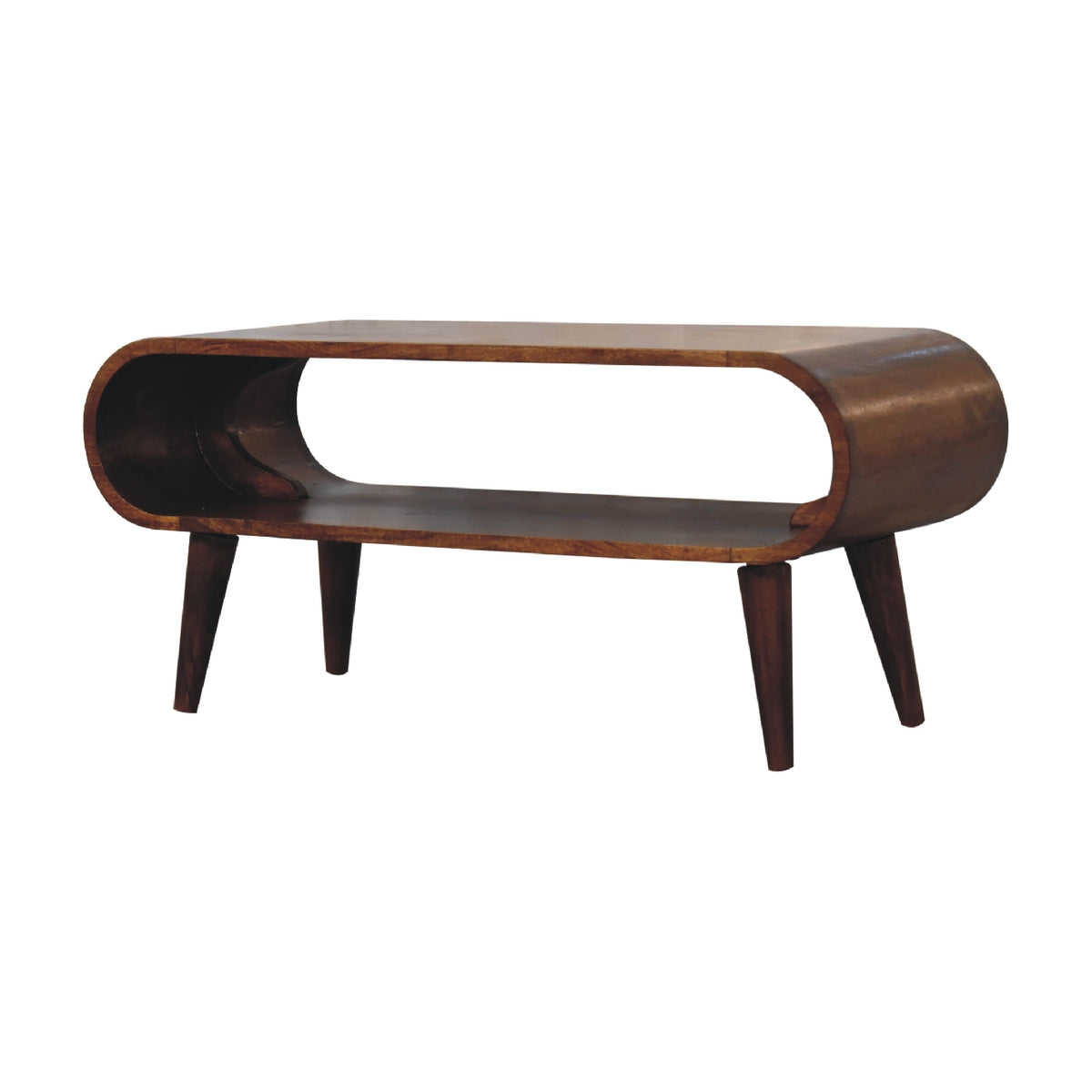 Nordic Mango Wood Coffee Table with Open Shelf, Chestnut, 90 cm