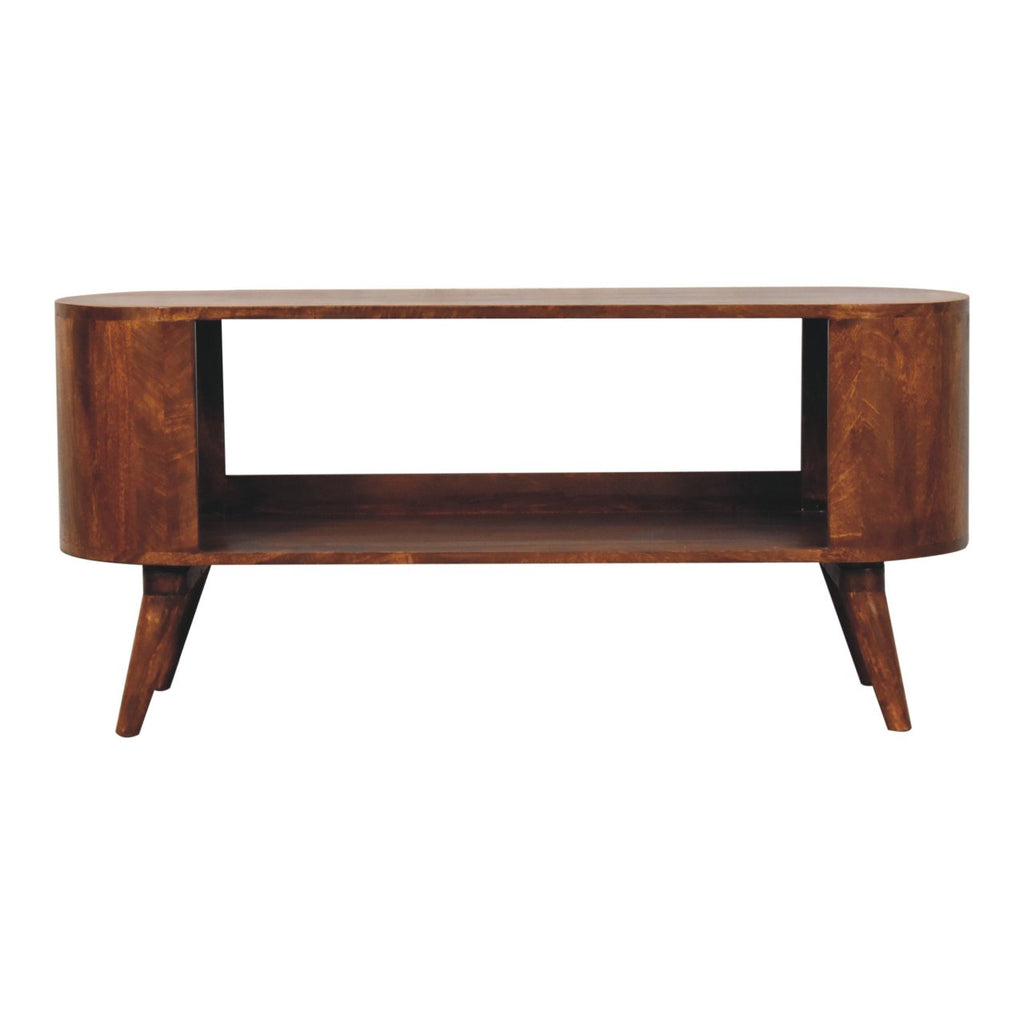 Low Mango Wood Shoe Cabinet with Open Slot, Chestnut, 110 cm