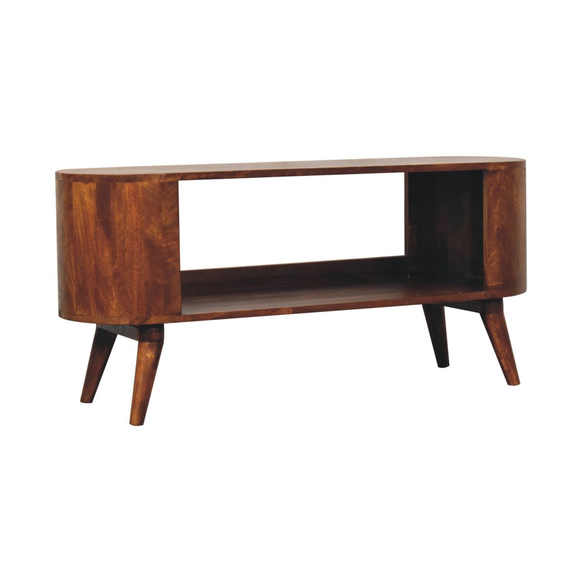 Low Mango Wood Shoe Cabinet with Open Slot, Chestnut, 110 cm