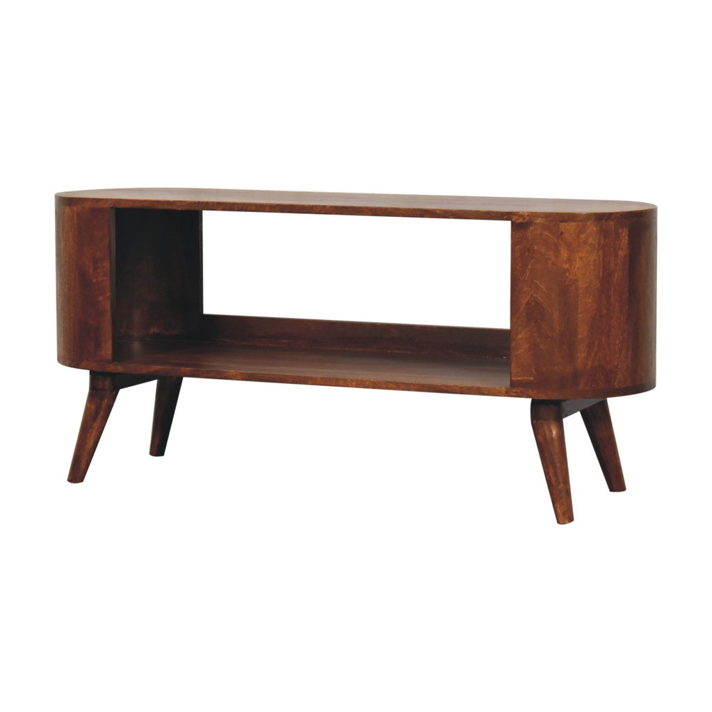 Low Mango Wood Shoe Cabinet with Open Slot, Chestnut, 110 cm