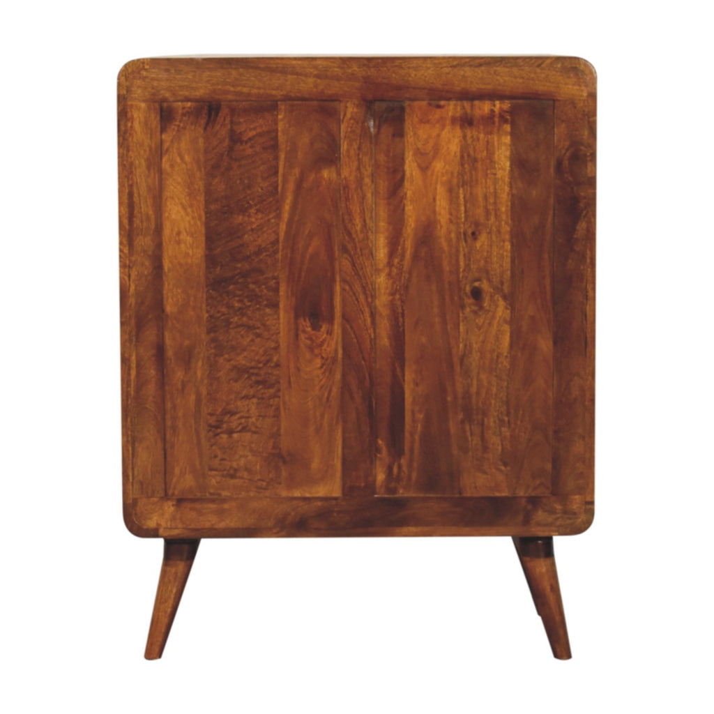 Curved Mango Wood Cabinet with 2 Drawers and 2 Doors, Chestnut