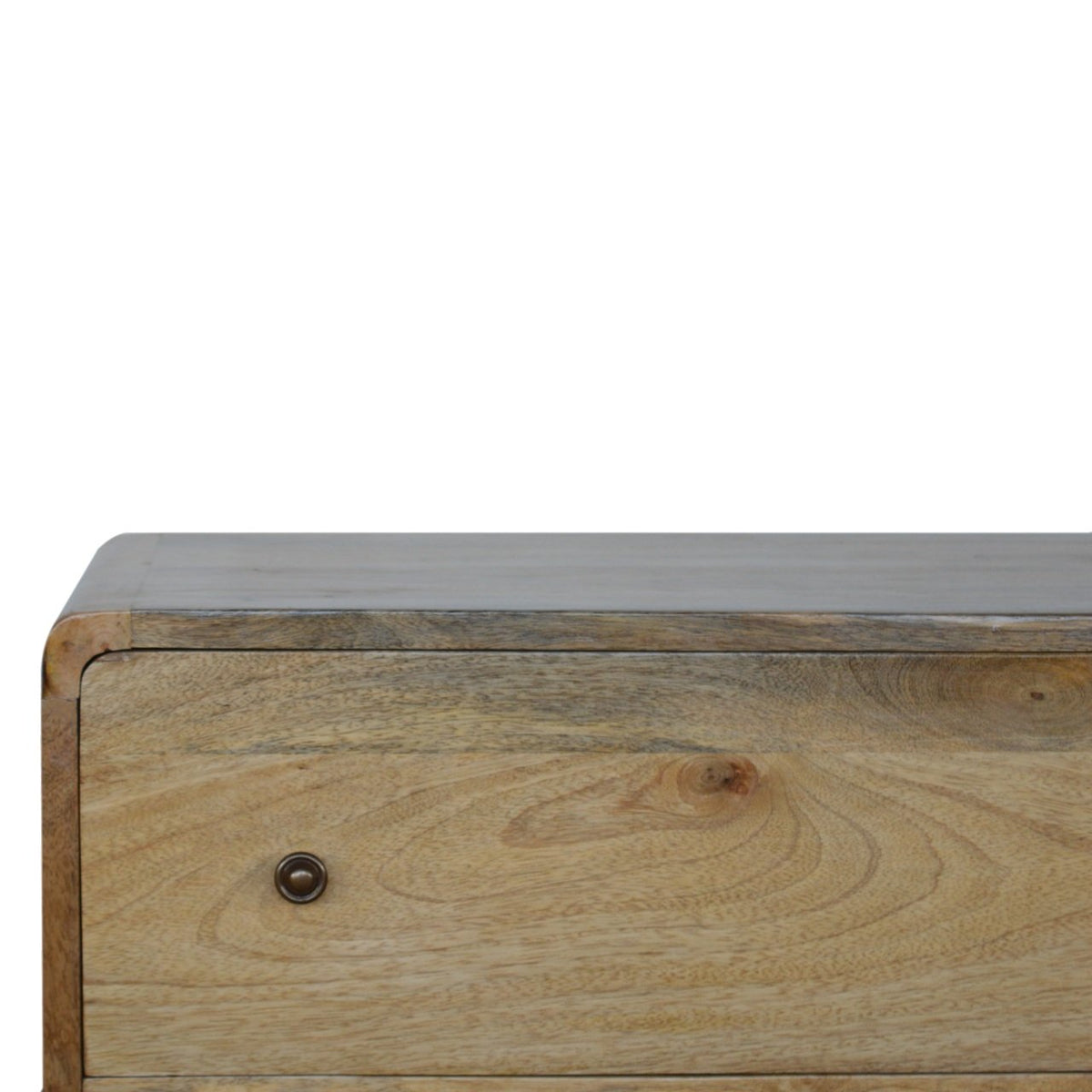 Curved Mango Wood Chest of Drawers, Oak Finish, 70 cm