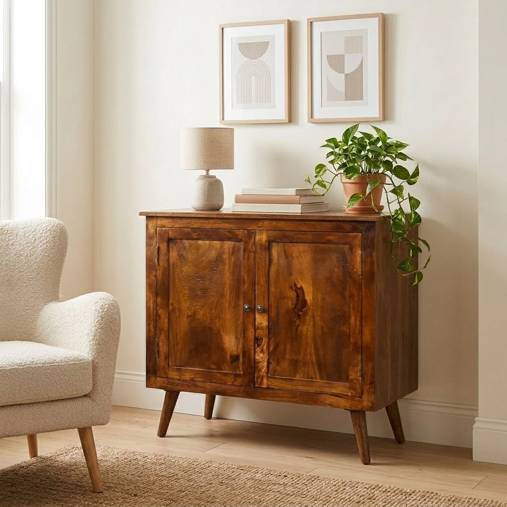 Nordic Mango Wood 2-Door Cabinet, Chestnut, 75 cm in a room