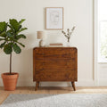 Curved Mango Wood Chest of 3 Drawers, Chestnut, 70 cm in a room