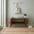 Low Mango Wood Shoe Cabinet with Open Slot, Chestnut, 110 cm in a room