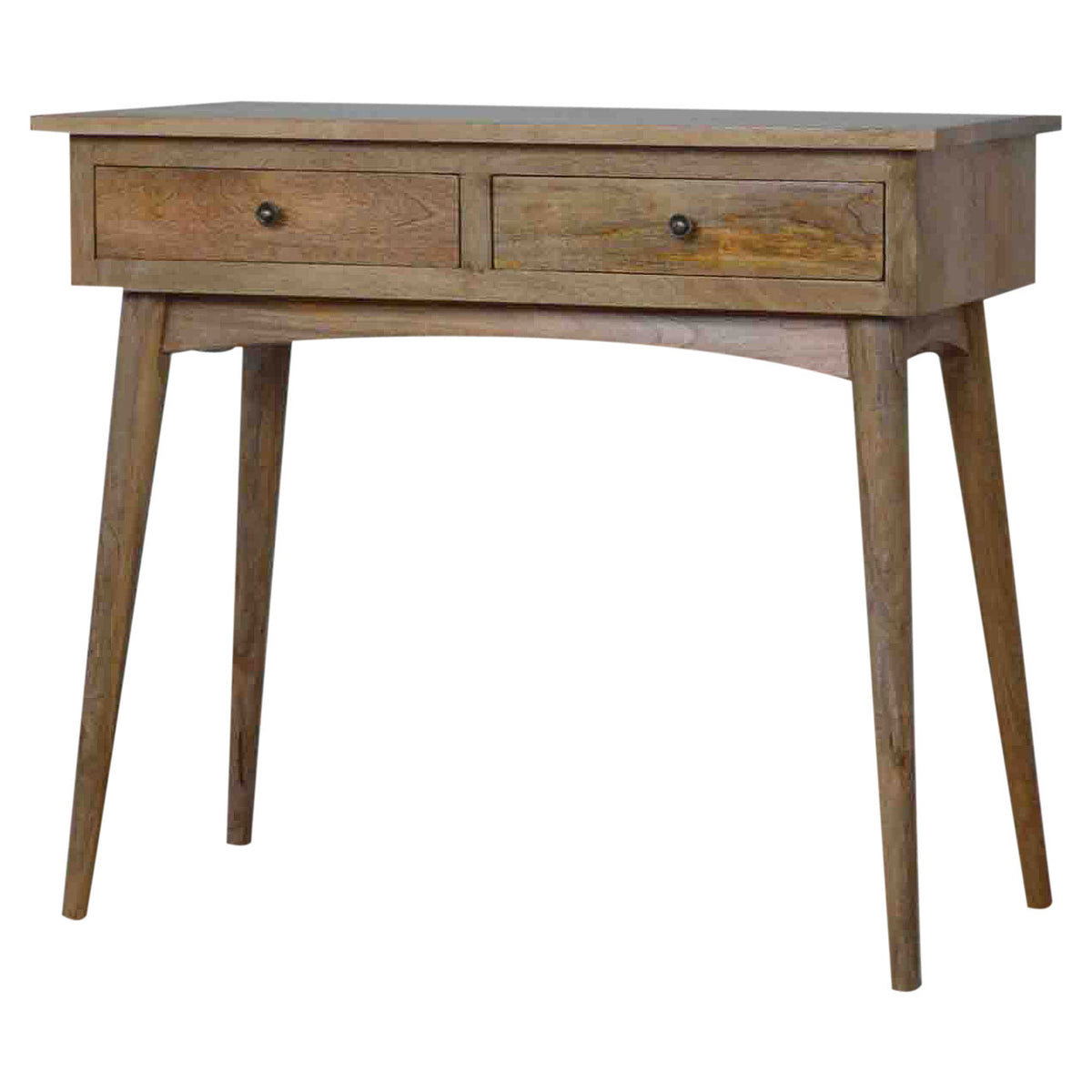 Mango Wood Hallway Console Table with 2 Drawers, Oak Finish, 90 cm