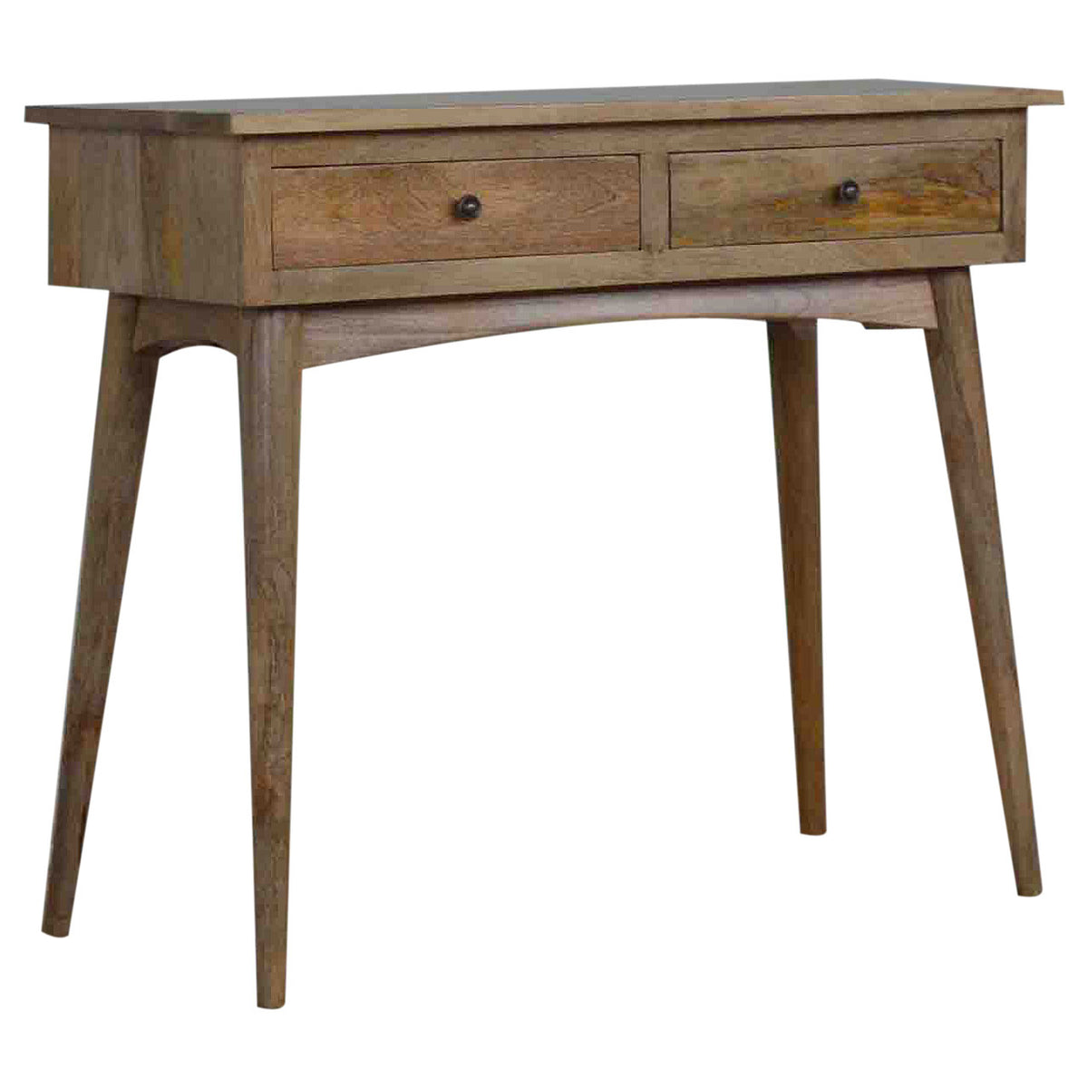 Mango Wood Hallway Console Table with 2 Drawers, Oak Finish, 90 cm