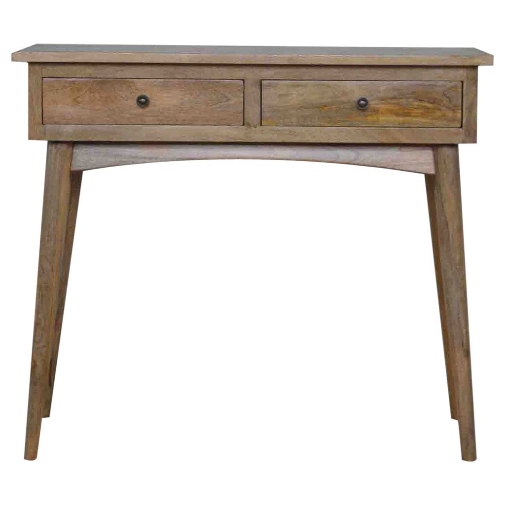 Oak finish mango wood hallway console table with 2 drawers