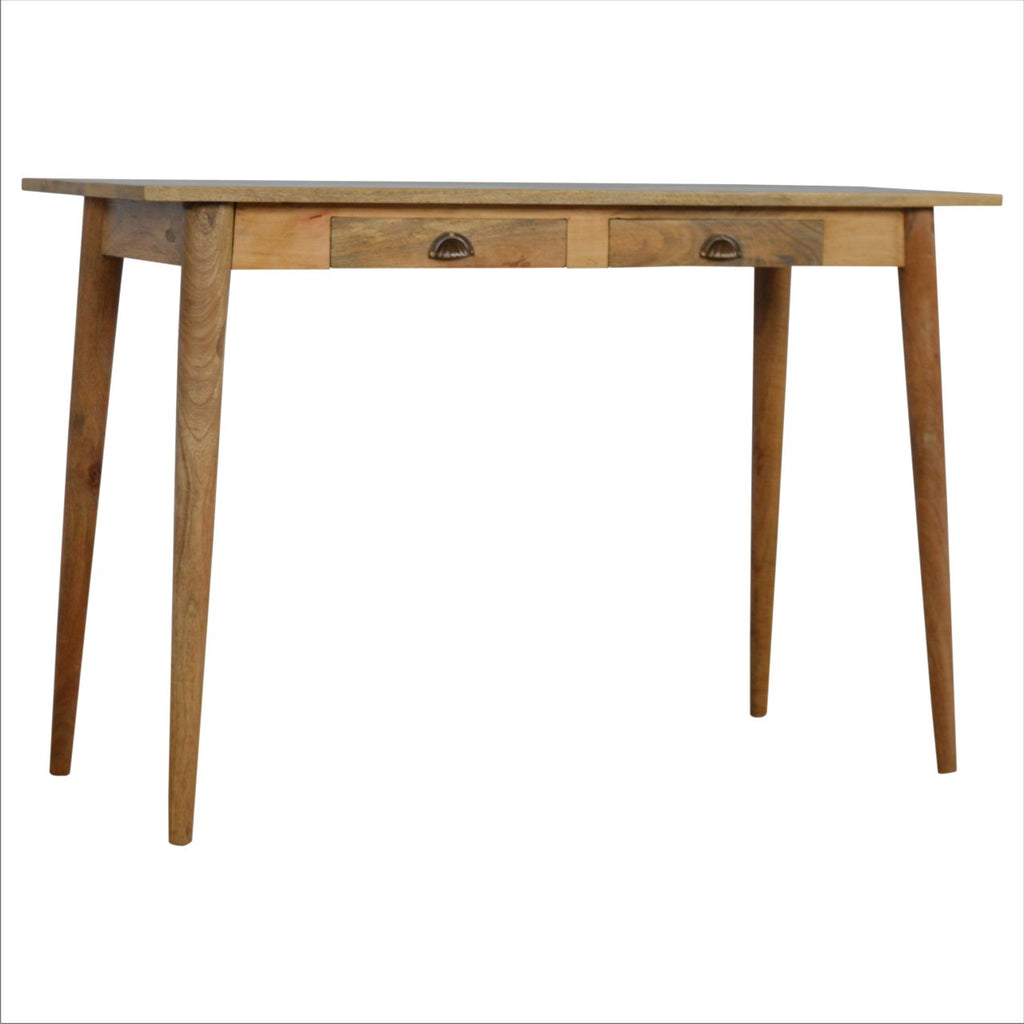 Scandi Mango Wood Desk with 2 Drawers, Oak Finish, 120 cm