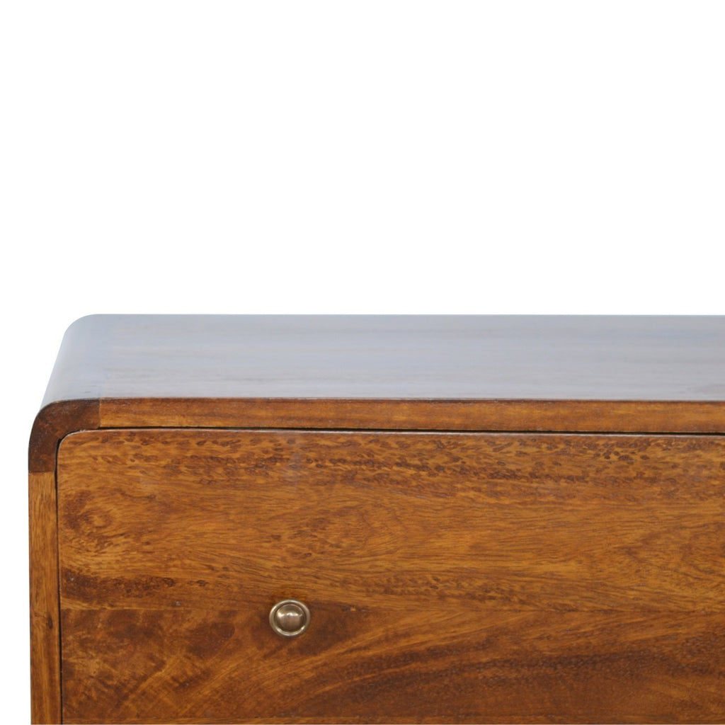 Curved Mango Wood Chest of 3 Drawers, Chestnut, 70 cm