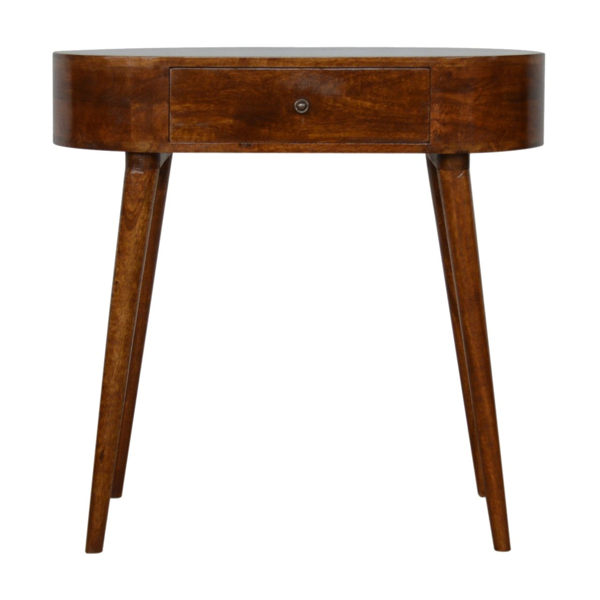 Small chestnut mango wood console table with drawer